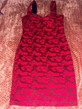 Candie's Red and Black Floral Lace Mini Dress